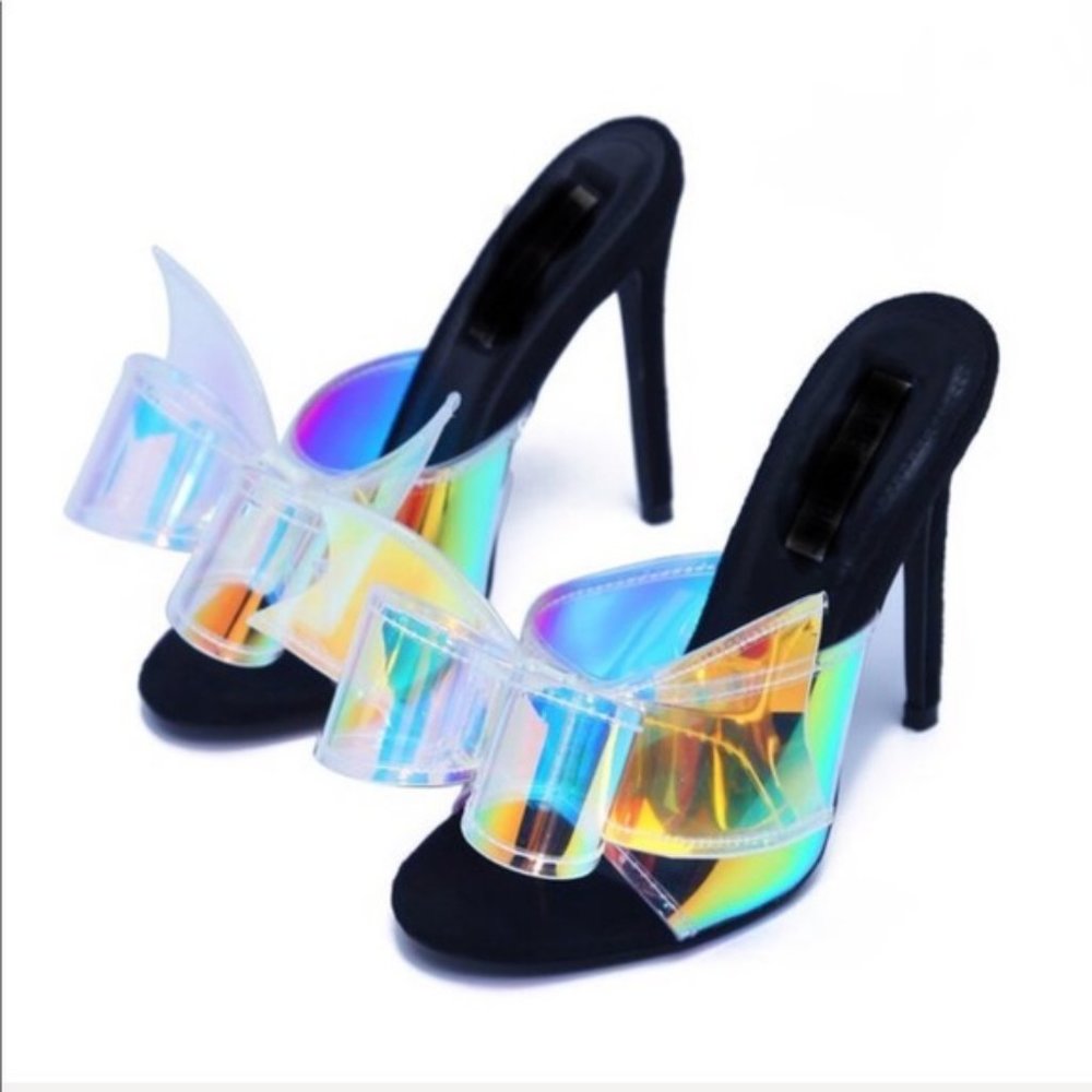Oversized Bow Mules in Hologram/Black - Picture 4 of 7